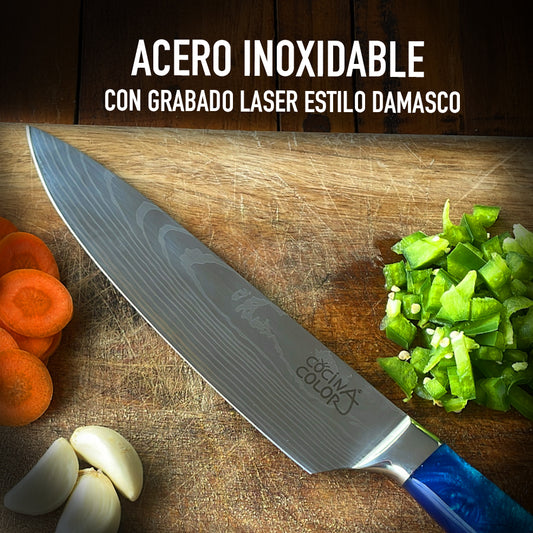 Cuchillo Acero Inoxidable Multiuso - Celeste + Funda de REGALO