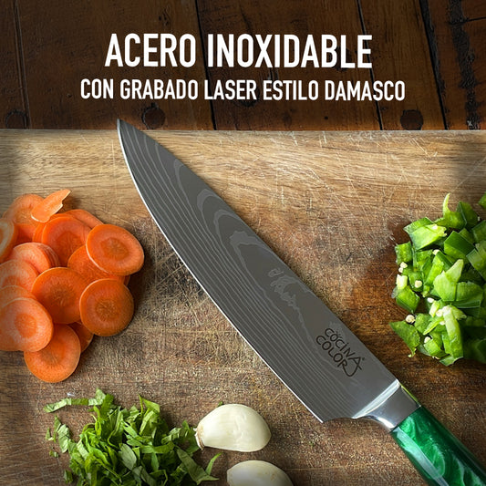 Cuchillo Acero Inoxidable Multiuso - Verde + Funda de REGALO