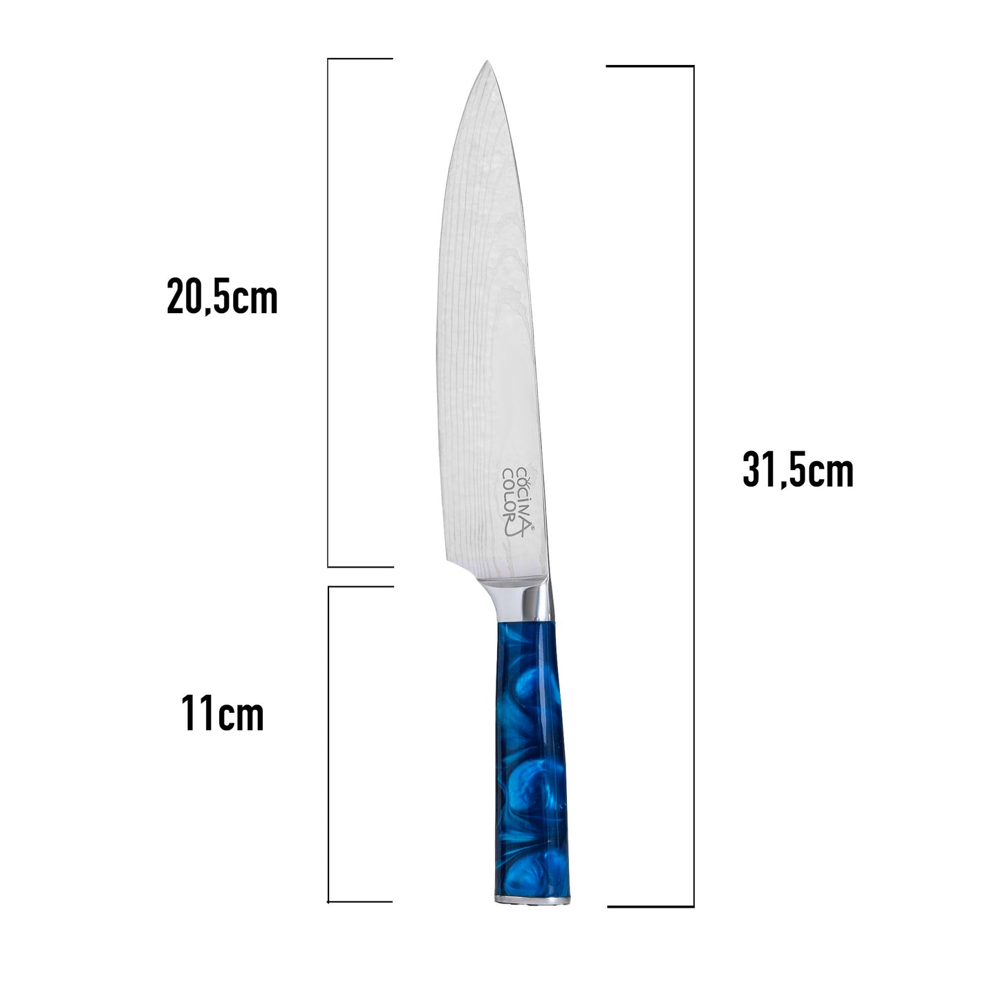 Cuchillo Profesional Cocinacolor 8” Acero Inoxidable Damascus Celeste