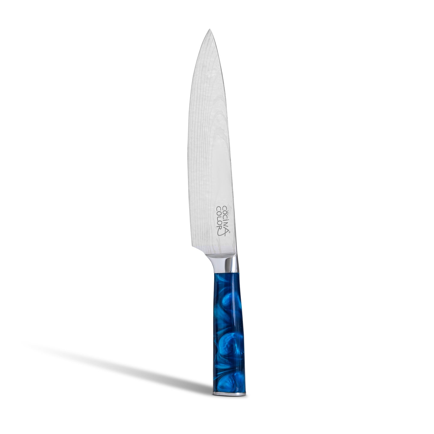Cuchillo Profesional Cocinacolor 8” Acero Inoxidable Damascus Celeste