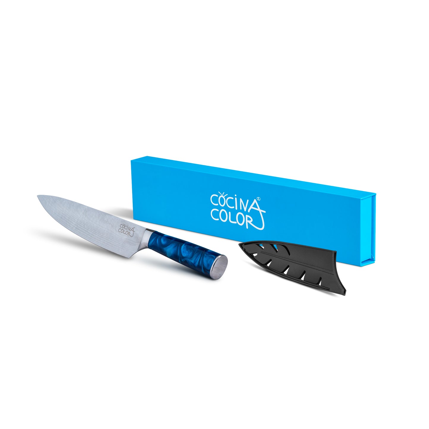 Cuchillo Profesional Cocinacolor 8” Acero Inoxidable Damascus Celeste
