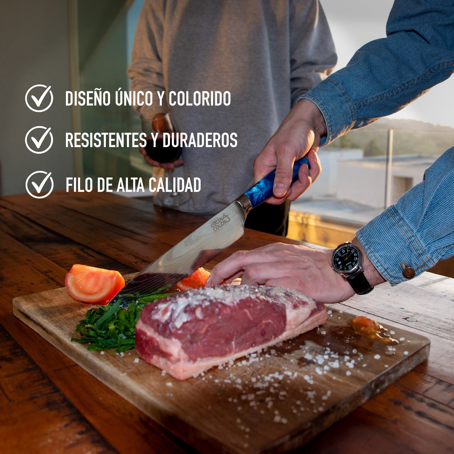 Cuchillo Acero Inoxidable Multiuso - Celeste + Funda de REGALO