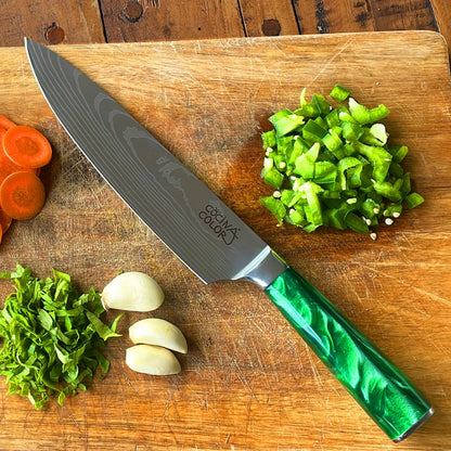 Cuchillo Acero Inoxidable Multiuso - Verde + Funda de REGALO