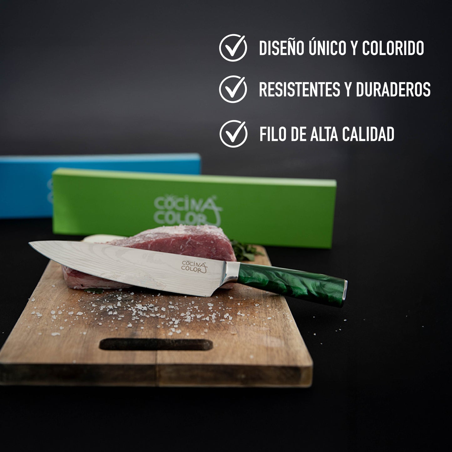 Cuchillo Acero Inoxidable Multiuso - Verde + Funda de REGALO
