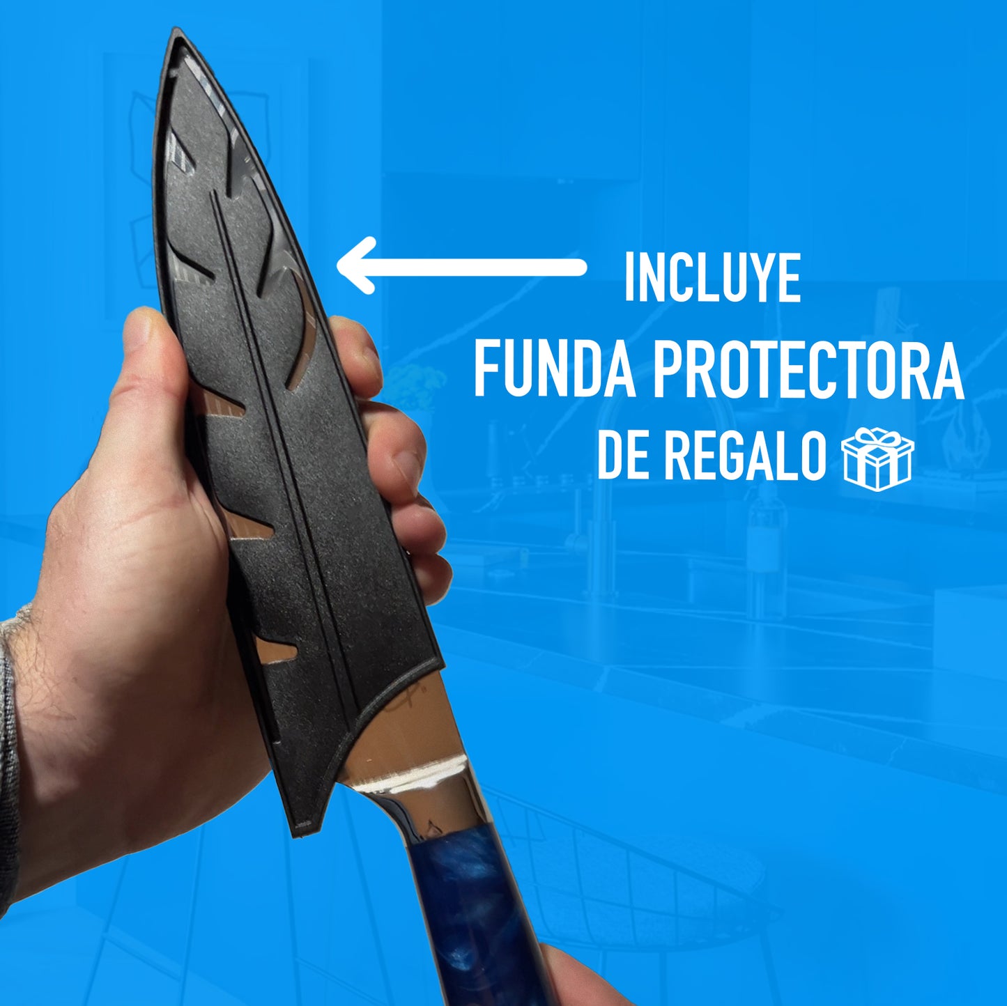 Cuchillo Acero Inoxidable Multiuso - Celeste + Funda de REGALO