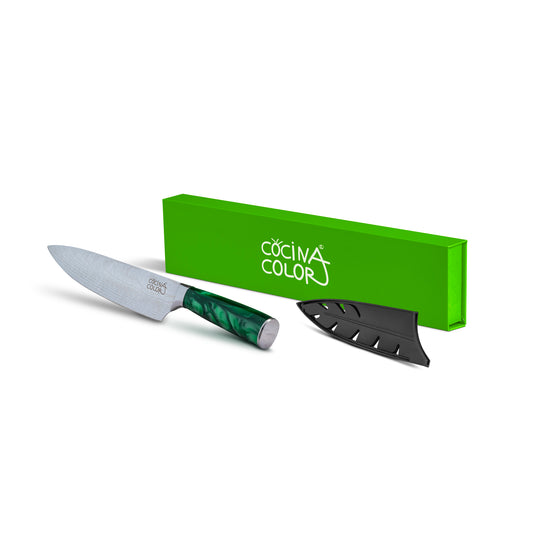 Cuchillo Profesional Cocinacolor 8” Acero Inoxidable Damascus Verde